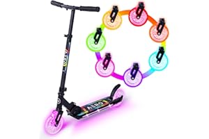 AERO MOBILITY Aero 2 Wheel Kick Scooter for Kids Ages 5-7 or 5-8 or 6-10 or 6-12 with Dynamic Lights, Scooters for Boys and Girls 6 Years and Up with Light up Wheels and Deck