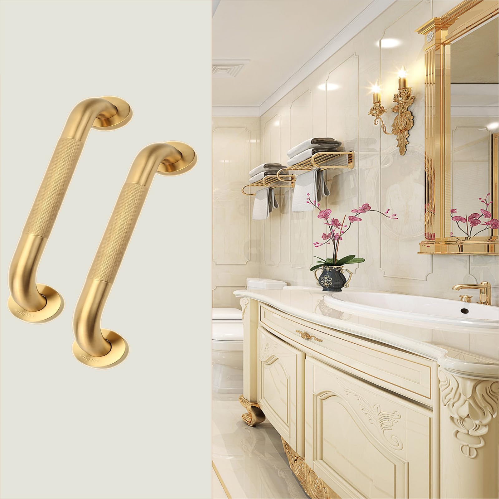 Shower Grab Bar, 2 Pack 16 Inch Gold Bathroom Grab Bar, 1.25