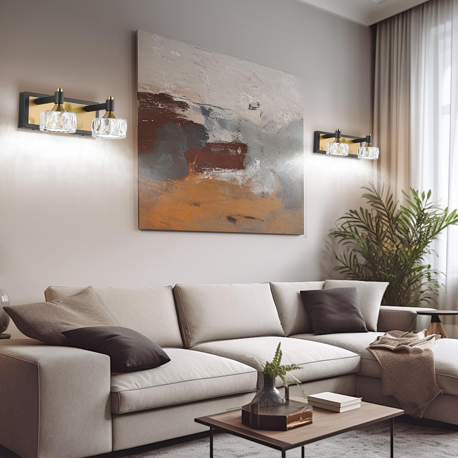 Crystal Wall Sconces Black Gold Wall Light Fixtures Bedroom Wall Lights with Glass Shade Modern Sconces Wall Lighting Black Sconce for Living Room Bathroom Wall Lamp