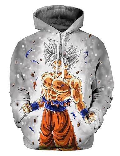 Queenromen Herren Dragon Ball Hoodie 3D Cartoon Anime Gedruckt Kapuzenpullover Sweatshirt mit Känguru-Tasche