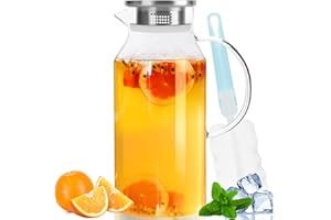 Yirilan Glass Pitcher, 90 oz/2.6 Liter Water Pitcher with Lid, Large Juice Pitchers for Drinks, Glass Water Carafe,Glass Tea Jug,Beverage Pitcher