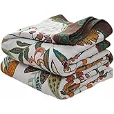 Bailix Boho Throw Blanket for Couch Sofa Bed, 100% Cotton Woven Quilt with Tassel 60”x80”, Super Soft Muslin Blanket with Floral Printed, Decorative Reversible Bed Blanket/Cover for All Seasons