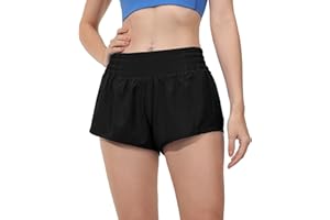 Attifall Women's High Waisted Running Shorts, 2.5" Quick Dry Sport Gym Athletic Shorts with Liner Zipper Pockets