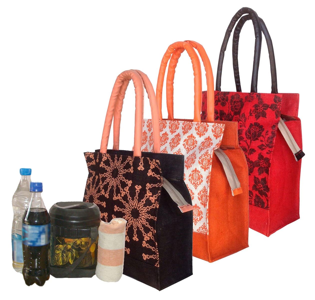 foonty daily use women jute lunch bags(combo of 3, multicolour,5023)