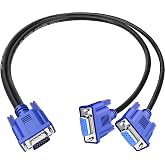 PASOW VGA Splitter Cable 1080P Dual VGA Monitor Y Cable 1 Male to 2 Female Adapter Cable Only for Screen Duplication - 1.5 Feet (No Screen Extension) - Only Work for Identical Monitor