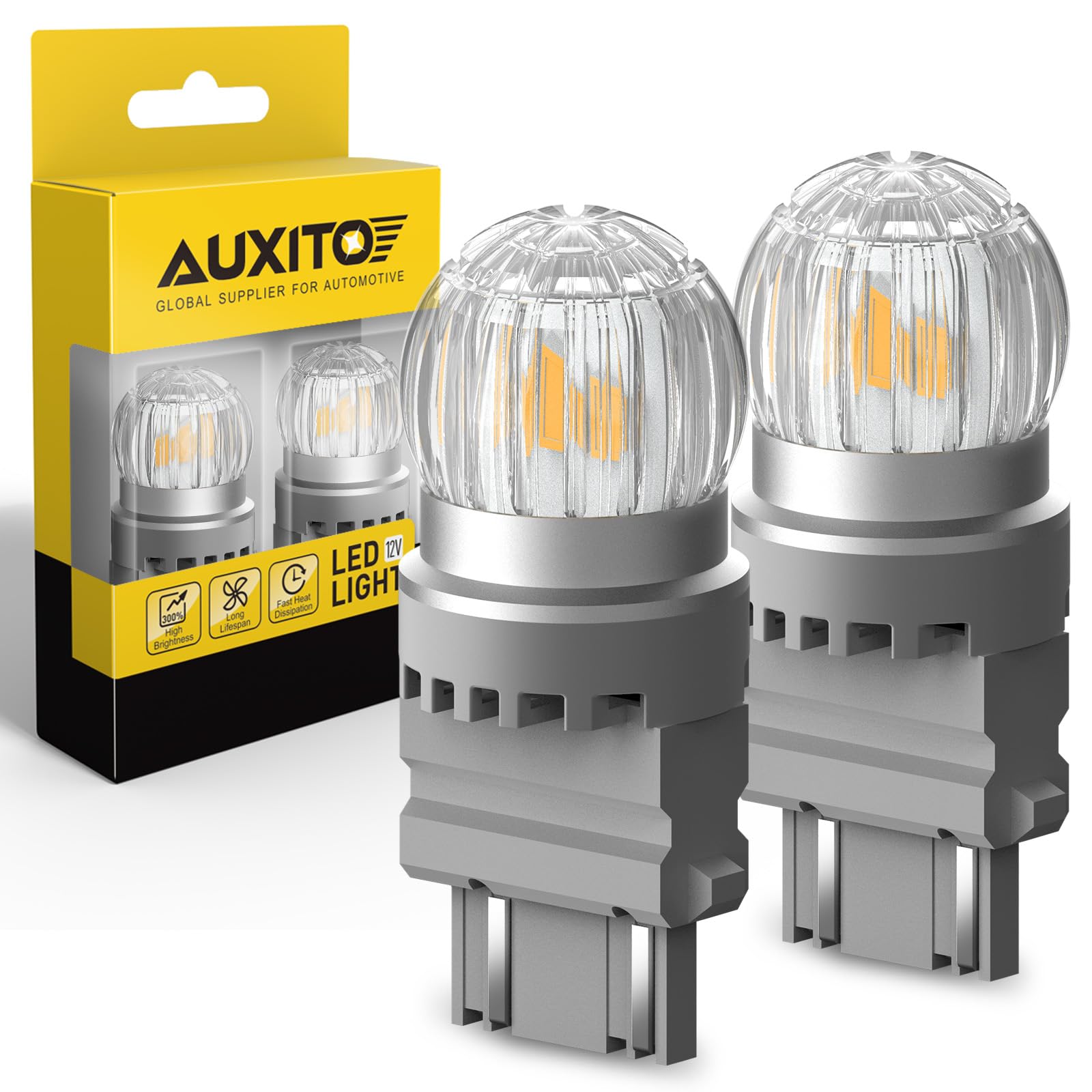Photo 1 of AUXITO 3157 LED Bulb Turn Signal Amber Yellow Super Bright, 3056 3156 4057 4157 LED Light for Blinker Turn Signal Lights, Brake Tail Lights, Side Marker Light, Parking Light, Pack of 2