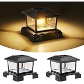 APONUO Solar Post Cap Lights Aluminum 4x4 5x5 6x6, IP65 Waterproof | Retro Edison 3000K/6500K 2-Color, Tempered Glass, Adjustable Base 4x4-6x6, Auto On/Off, Fence/Deck/Patio Decor, Black 2 Pack