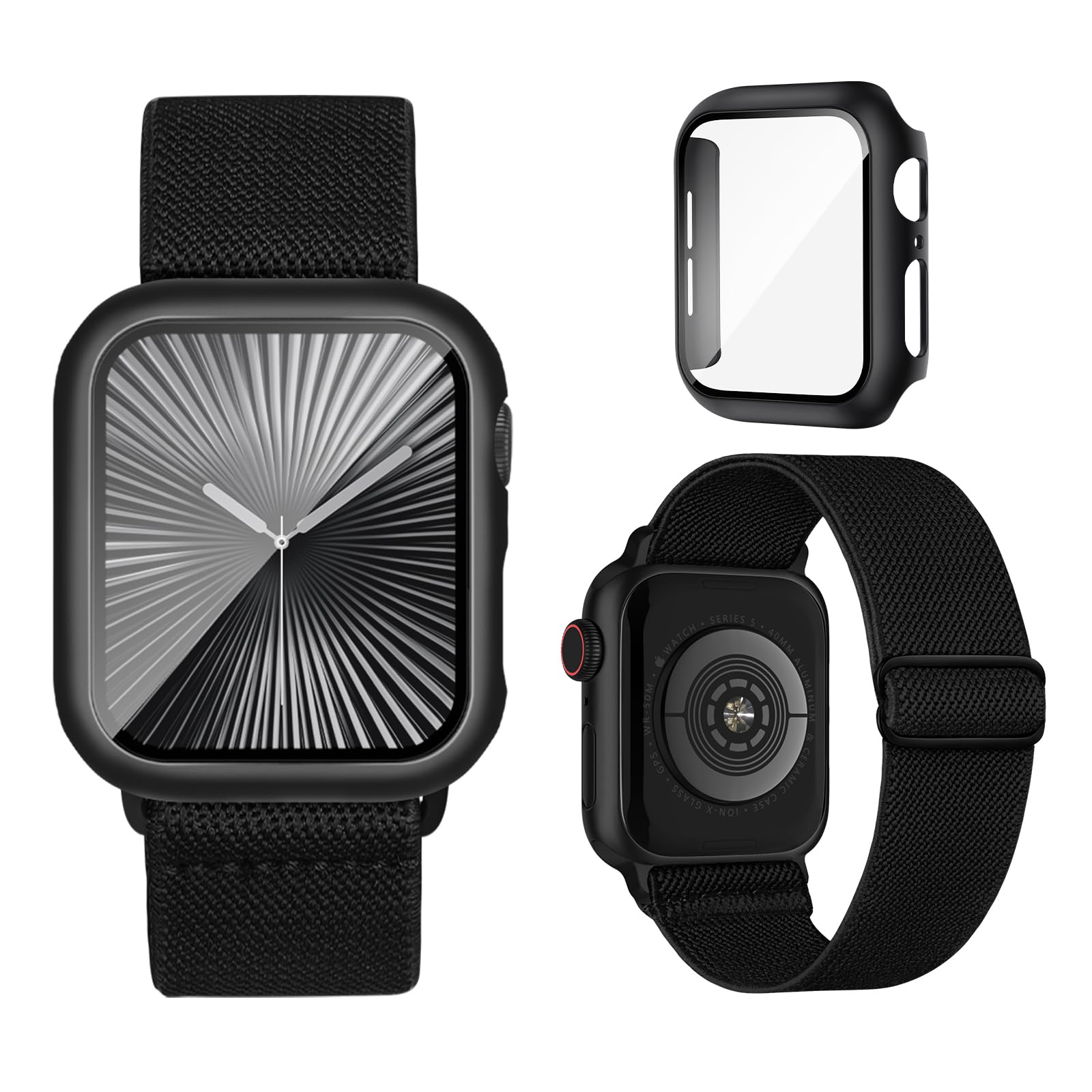 Stretchy Bands Compatible for Apple Watch Band and Case 40mm 44mm 41mm 45mm 42mm 46mm, Nylon Solo Loop Sport Straps Protective Cover with Screen Protector for iWatch Series 11 10 9 8 7 SE 6 5 4 SE3