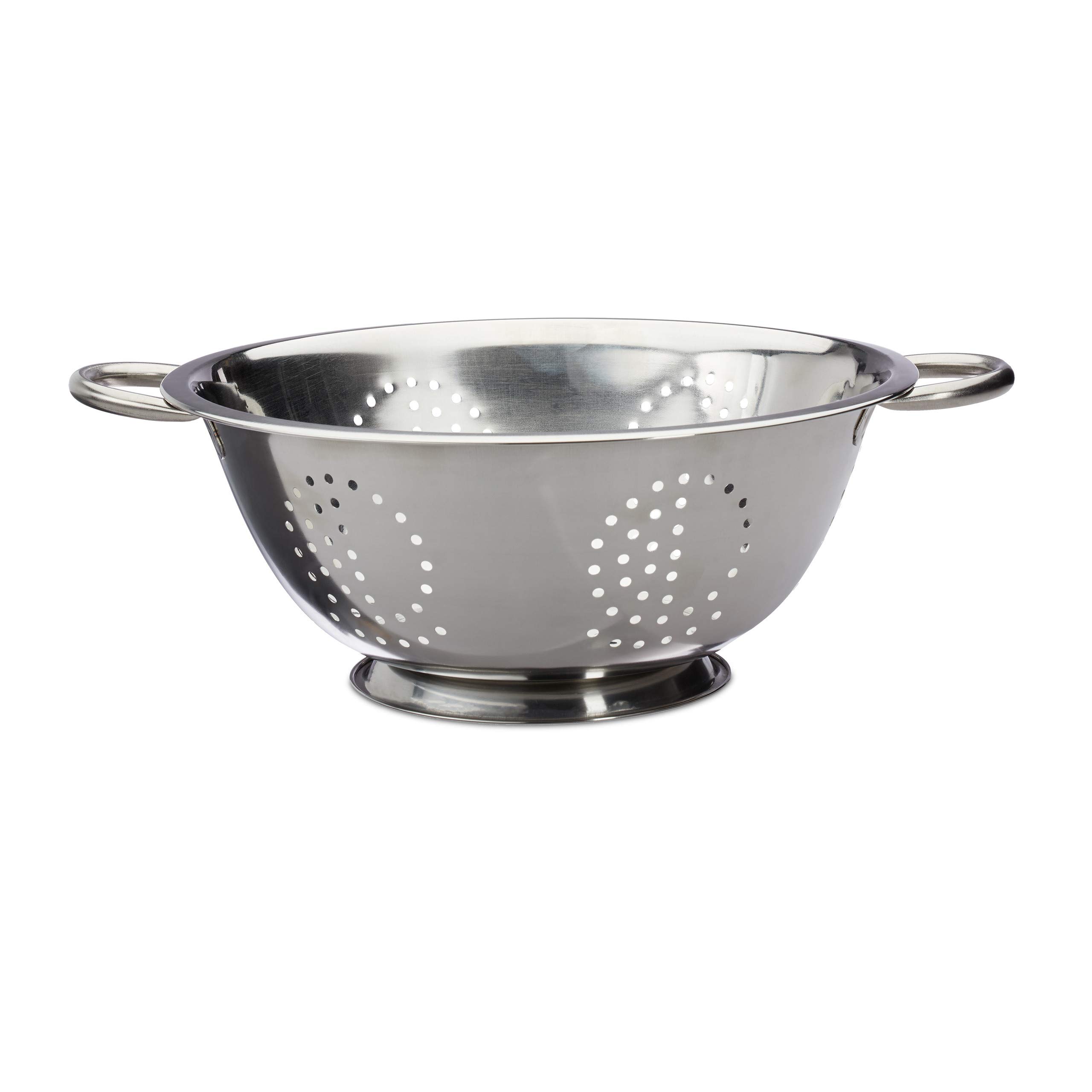 Relaxdays Stainless Steel Kitchen Sieve with Grips, Round Pedestal, Salad & Pasta Colander, 28 cm Ø, Silver