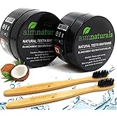 Natural Teeth Whitening Powder 2 Packs - Coconut Activated Charcoal - Effective Teeth Whitener + 2 Packs Bamboo Toothbrush + 