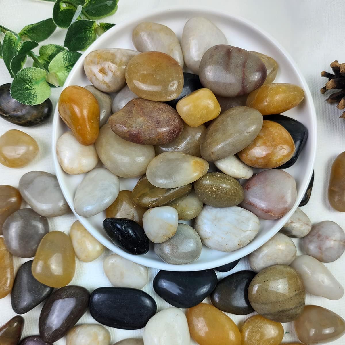 Hardscaping Materials - YISZM 5lbs Natural Decorative Mixed Color Pebbles, 3/4-1 1/4 Inch Polished River Rock Stones for Plants Vase Fish Tank Aquariums Landscaping Garden Outdoor and Indoor DIY