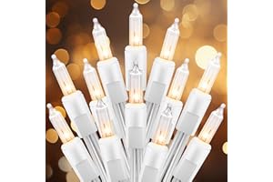 Brightown 100 Count Warm White Christmas Lights, Clear Mini Incandescent Lights on White Wire, Christmas Tree String Lights for Indoor Outdoor Decorations（26.5ft）
