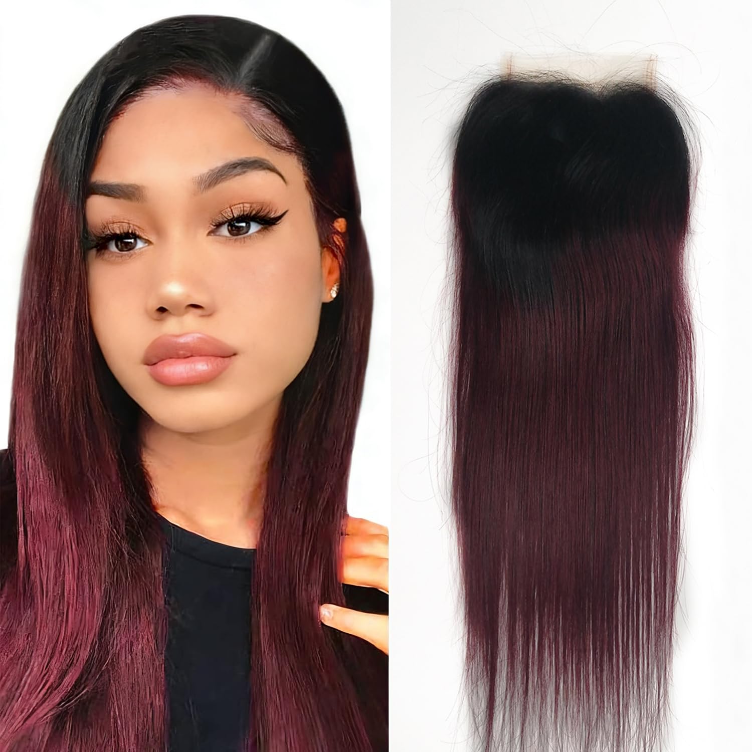 12 Inch Human Hair Closure Ombre Pre Plucked With 4X4 Lace Closure 12A High Density Straight Brazilian Virgin Hair Raw Remy HumanHair Only Short 1B/99J