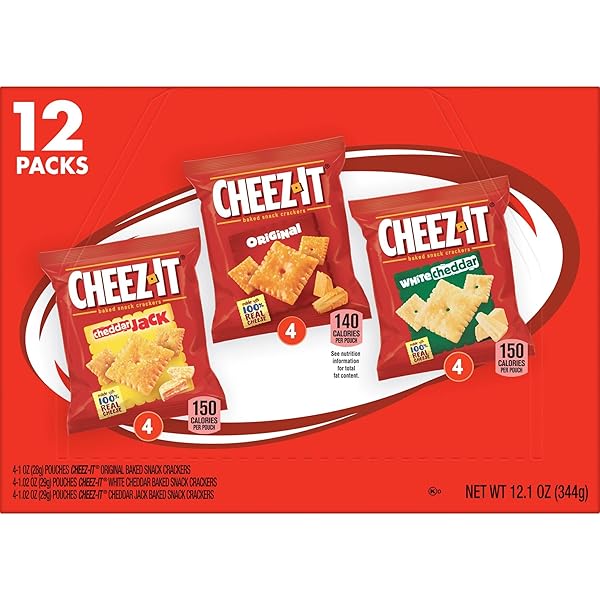 CHEEZ-IT CHEESE CRACKERS, BAKED SNACK CRACKERS, LUNCH SNACKS, VARIETY PACK, 12.1OZ BOX (12 PACKS)