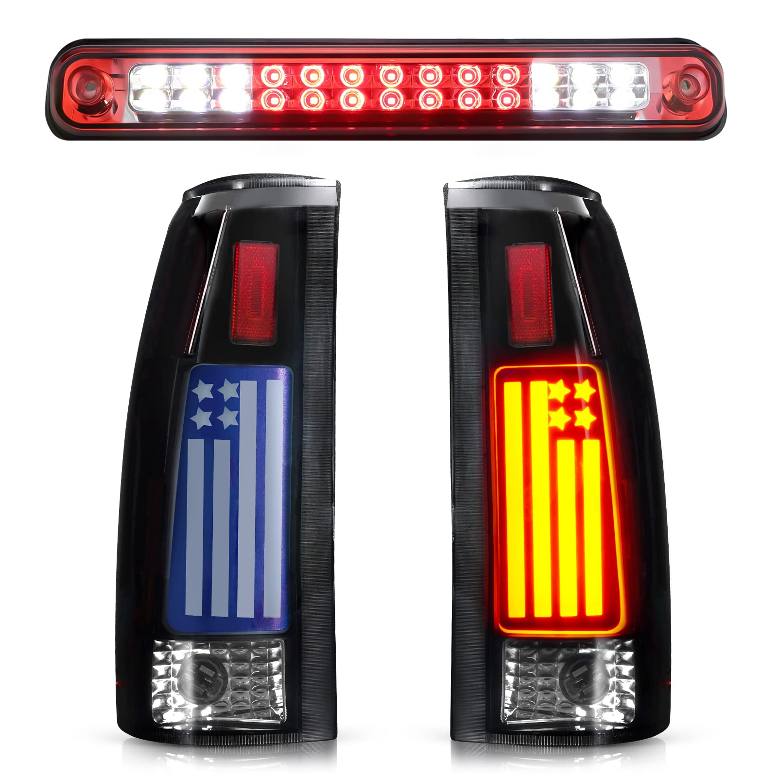 Photo 1 of Bomusou LED Tail Light Assembly (Smoke) + 3rd Brake Light (Red) for Chevy GMC C/K 1500 2500 3500 88-99, Silverado 94-98, Blazer 92-94 - 3 Pcs