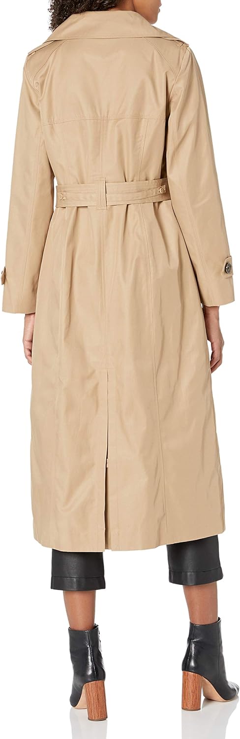 LONDON FOG womens Single Breasted Long Trench Coat With Epaulettes and Belt: Clothing