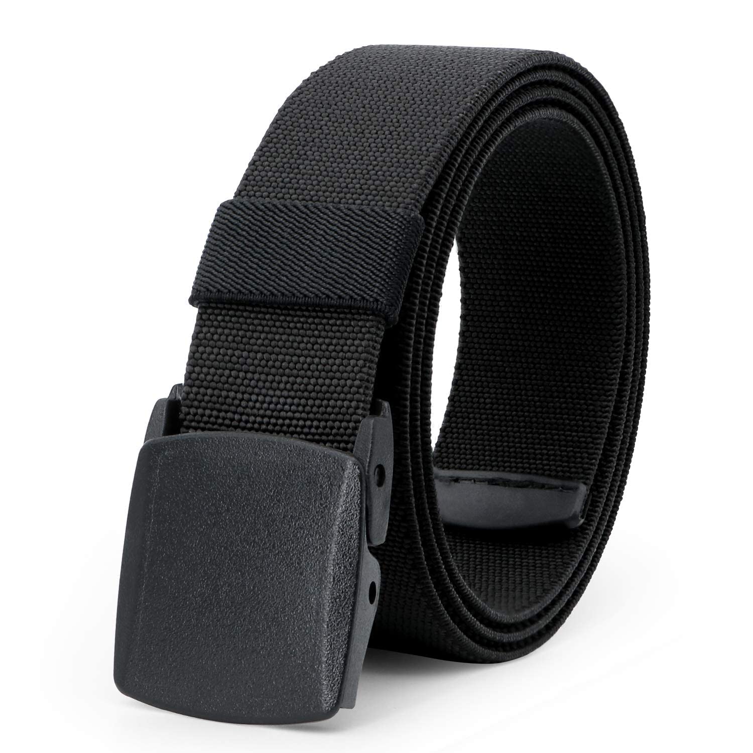 JASGOOD Elastic Stretch Belt for Men Outdoor Sports Work Nylon Canvas Web Mens Elastic Belt with Plastic Buckle, Black, Fit Pants Below 44"