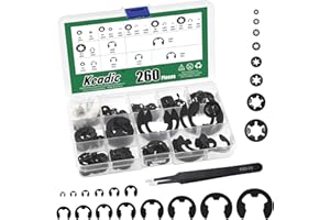 Keadic 261Pcs Internal Tooth Star Lock Washers and External Retaining E-Clips (Steel Black Oxide Finish), Quick Speed Star Lo