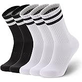 Ultrafun 5 Pairs Striped Crew Socks Cotton Cushioned Athletic Sports Running Socks for Men Women Teens