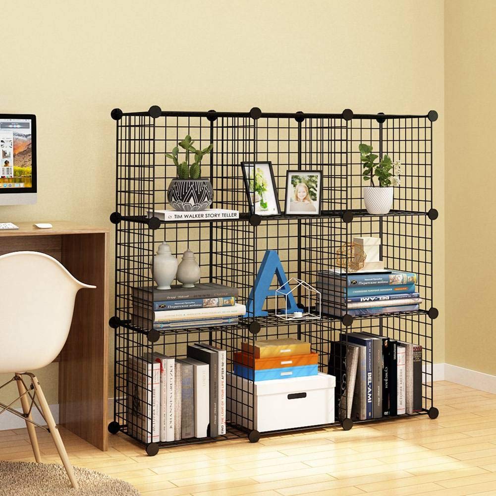 Black 9 Cubes KOUSI Storage Cubes Wire Grid Modular Metal Cubbies