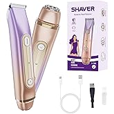 Bikini Trimmer for Women, 2-in-1 Electric Razor for Women, IPX6 Waterproof Wet & Dry Dermave Bikini Shaver, Rechargeable Pubic Hair Trimmer, Electric Shaver for Legs Body Face Hair