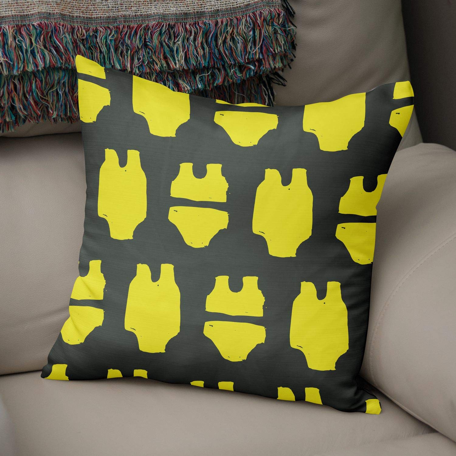 Bonamaison Decorative Cushion Cover Neon Yellow & Fume, Throw Pillow Covers, Home Decorative Pillowcases for Livingroom, Sofa, Bedroom, Size: 43X43 Cm - Designed and Manufactured in Turkey