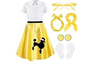 Silicherry 1950s Kids Poodle Skirt 50s Sock Hop Costume with Shirt Scarf Headband Earrings Glasses Socks