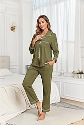 COLORFULLEAF Women's 100% Cotton Long Sleeve Pajama