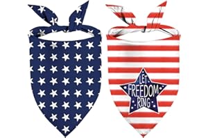 GHSJYO 4Th of July Dog Bandanas, Reversible Dual-Layer Patriotic Theme Design 2 Pack, Let Freedom Ring Independence Day Square Dog Kerchief, American Flag Pet Scarf Dogs Gifts (01)