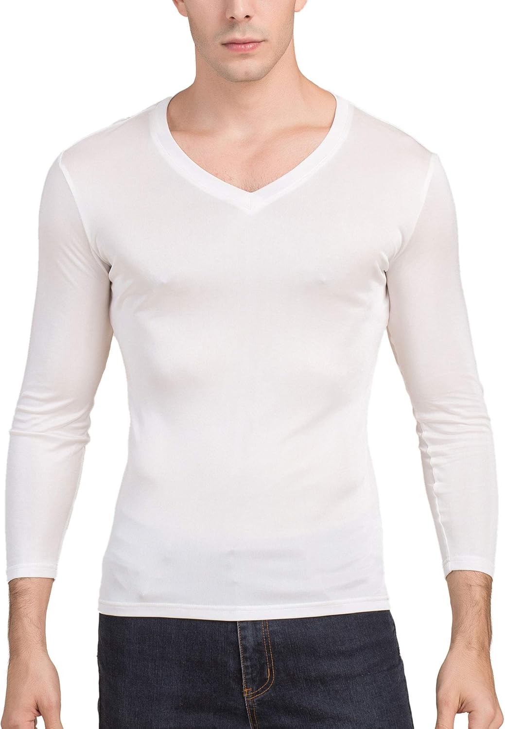 Paradise Silk Men's Pure Silk V Neck Long Sleeves Long Johns Top at  Men’s Clothing store
