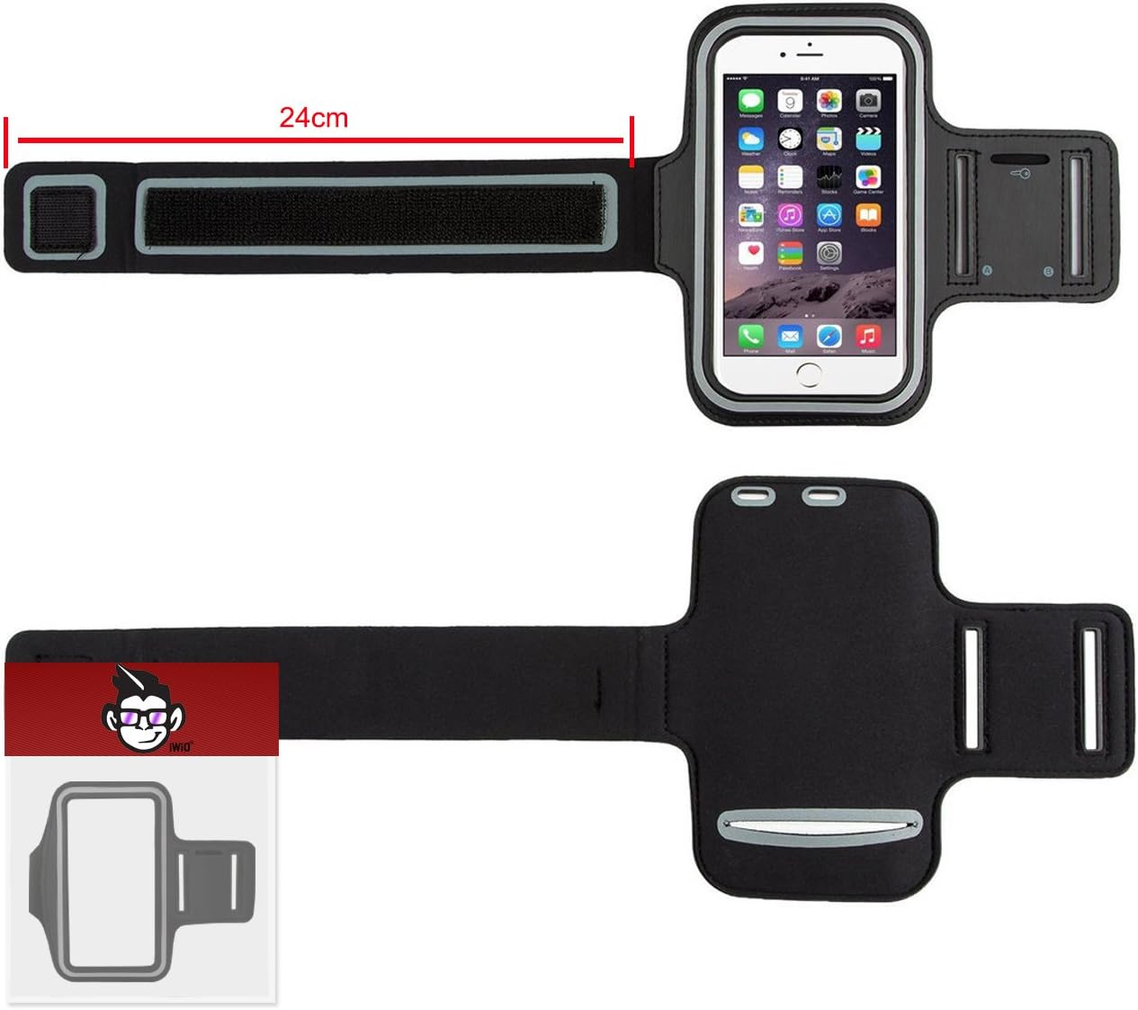 BLACK IWIO Premium Adjustable Velcro Strap Armband Phone Case Holder