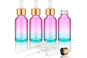 Hethyo 4 pack 2 oz Glass Dropper Bottle with Extra 2 Spray Nozzles 60ml Rainbow Colored Thick Glass Tincture Bottles Leakproof Travel Essential Oils Bottles (2 OZ)