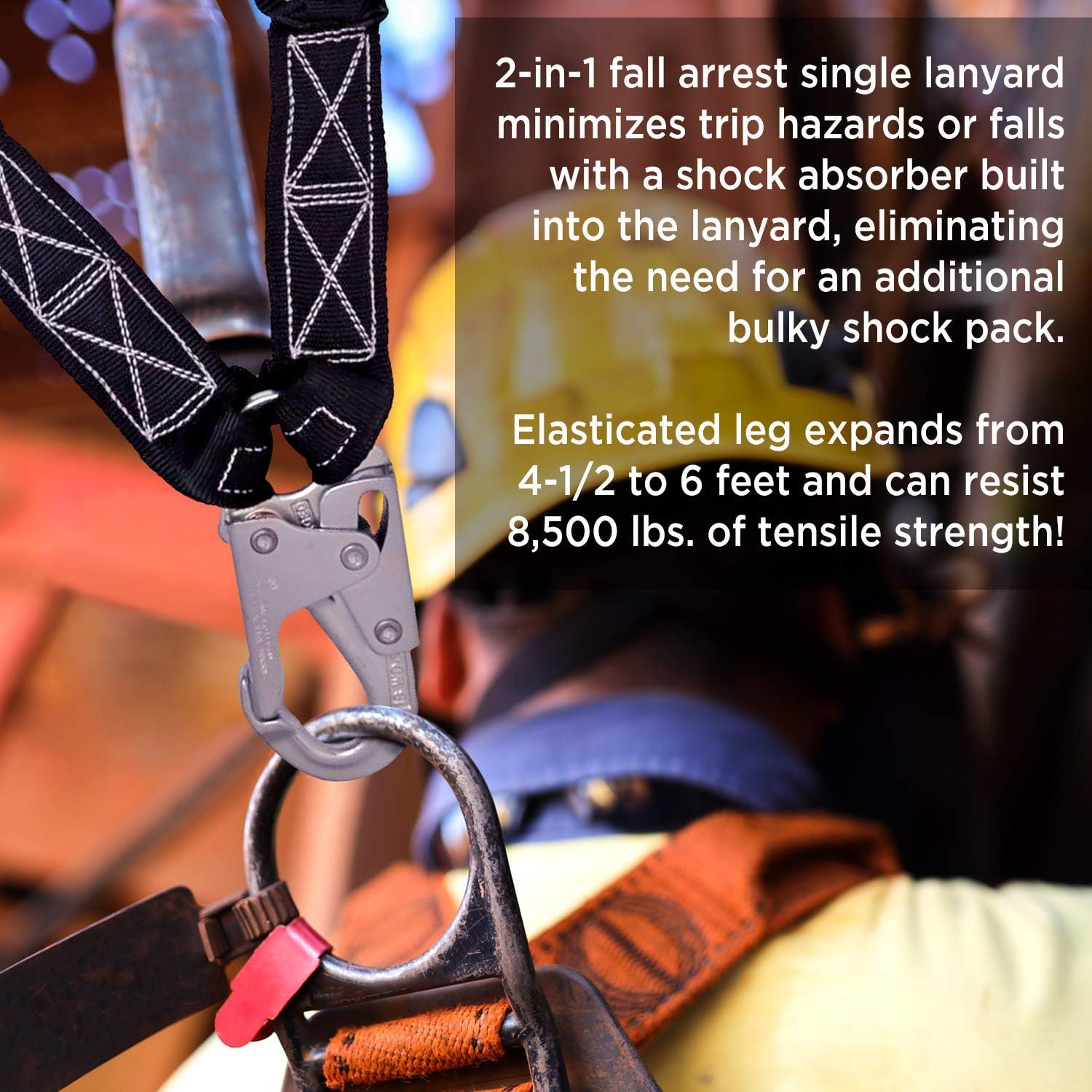 AFP 6FT Double Leg Internal Shock Absorbing Safety Fall Protection Lanyard with Dual Aluminum Pelican Rebar & Steel Snap Hook |Heavy-Duty Webbing | OSHA & ANSI Rated (Aluminum): Automotive