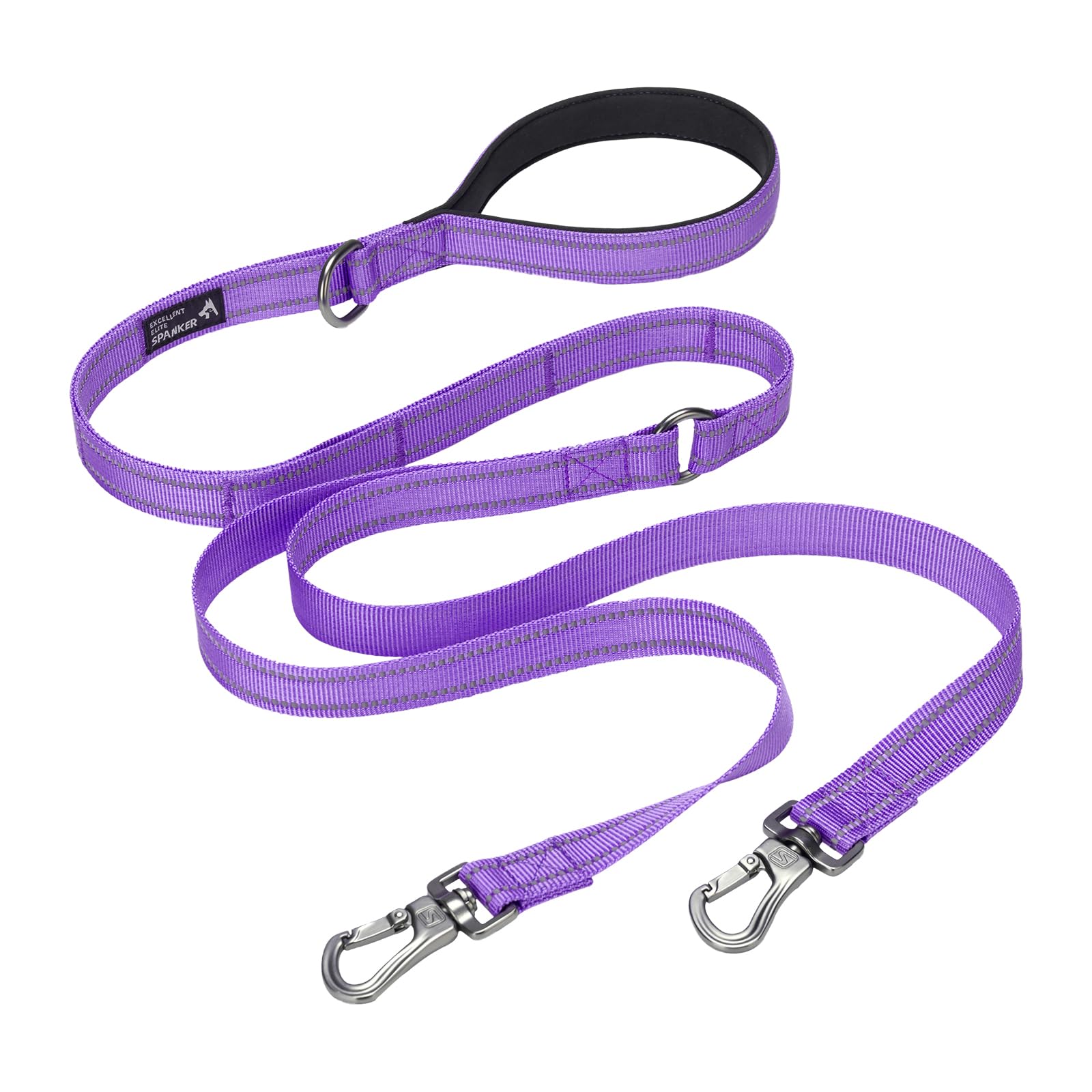 EXCELLENT ELITE SPANKER 5FT Double Lead Reflective Nylon Dog Leash Multiple Dog Leash with Padded Handle for Two Dogs Training Walking(Purple) — image 1