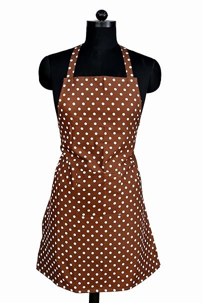 Switchon Cotton Waterproof Doted Kitchen Apron, Brown, Free Size