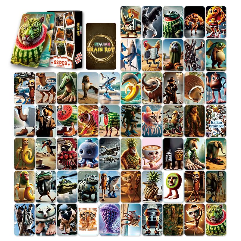 Nymora 92 PCS Italian Brainrot Cards Packs， Famous Fantasy Bizzare Animals，Bizarre and Fun Illustrations