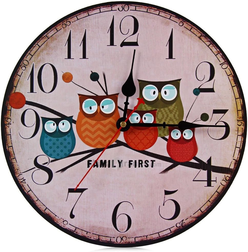Amazon Com Modern Design Wooden Wall Clock Owl Vintage Rustic Shabby Chic Home Office Cafe Decoration Art Large Watch Furniture Decor