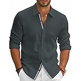 PJ PAUL JONES Mens Dress Shirts Wrinkle Free Stretch Button Down Shirt Casual Long Sleeve Business Shirts