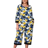 AusLook Women's Plus size Pajama Sets 3/4 Sleeve Top and Capri Pants Sleepwear Pj Set 2 Piece Lounge Set with Pockets