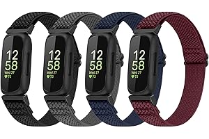 Vodtian 4 Pack Bands Compatible with Fitbit Inspire 3/Inspire 2/Inspire/Inspire HR/Ace 3/Ace 2 Band, Elastic Adjustable Nylon Loop Straps Replacement Sport Stretchy Wristband for Women Men Kids