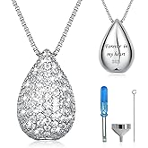 ACJFA Teardrop Urn Necklace for Ashes - 925 Sterling Silver Memorial CZ Teardrop Keepsake Ashes Necklace Cremation Jewelry for Women (White)