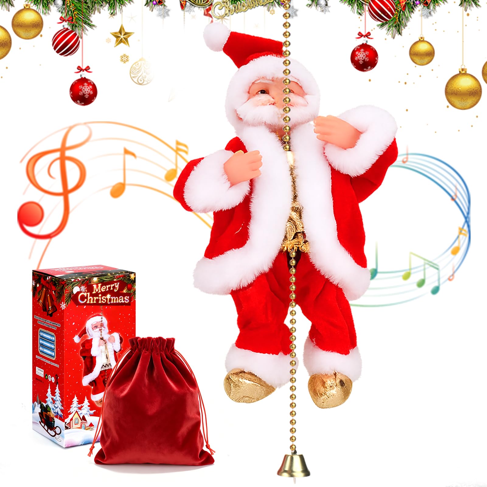 Photo 1 of 2025 Upgraded Santa Claus Musical Climbing Rope Decoration Climbs Up and Down, Animated 3AA Battery Electric Santa Claus on Rope, Musical Climbing Santa Christmas Tree Ornament Pecfect for Decor