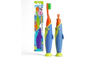 Pierrot Sharky Kids Toothbrush Made in Spain - Soft Manual Bristles with Suction Base for Toddler Oral Care Ages 2 to 8 Years