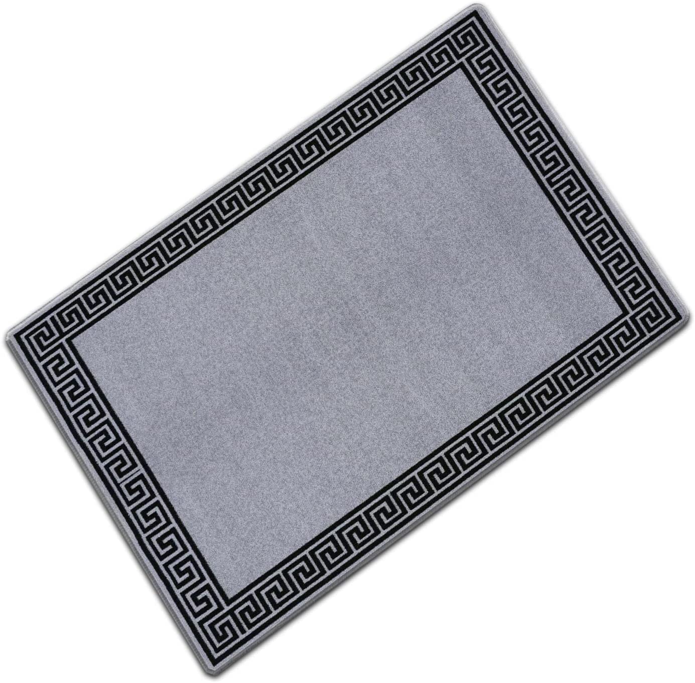 Rugs Shop Door Mats Indoor Non Slip Mat Carpet Runners for Hallways Geometrical Border Low Profile Washable Runner Rug Kitchen, Front Hall Living Room (40 60 Cm DoorMat, Sliver Black)