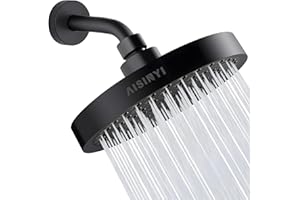 AISINYI High Pressure Rainfall Shower Head, 6 Inches Showerhead with Perfect Adjustable Replacement, Removable Restrictor, Easy Installation for Your Bathroom Shower Heads (Matte Black + Shower Arm)