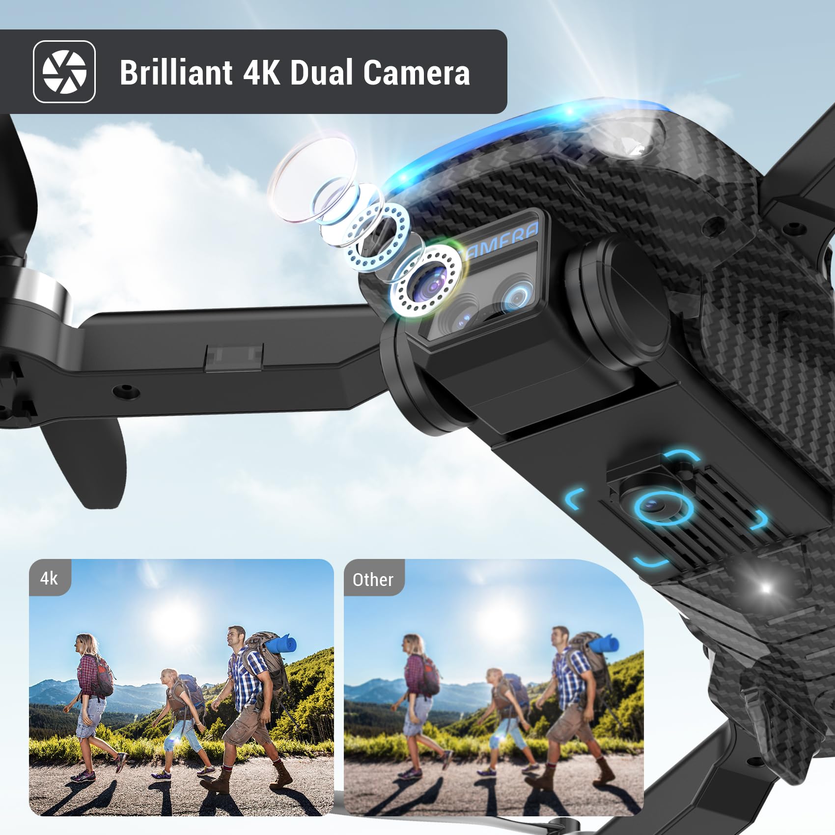 Drones for Adults with Emergency Stop,4K Drones with Camera for Kids, Headless Mode, 360° Flips, Carrying Case & 2 Batteries,Wireless RC Toys for Boys Girls-Black