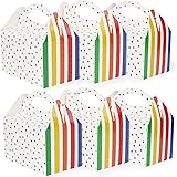 Happyhiram 50 Pcs Rainbow Party Favor Boxes for Kids Birthday Box, Polka Dot and Striped Colorful Goodie Treat Boxes with Han