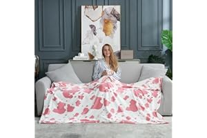 Cozy Bliss Cow Print Throw Blanket Non Shedding MilkyPlush™ Fleece 330GSM Thick Blankets Western Room Decor Super Soft Warm for Adults Kids Gifts Bedroom Couch Sofa Travel Pink Strawberry 50"x60"