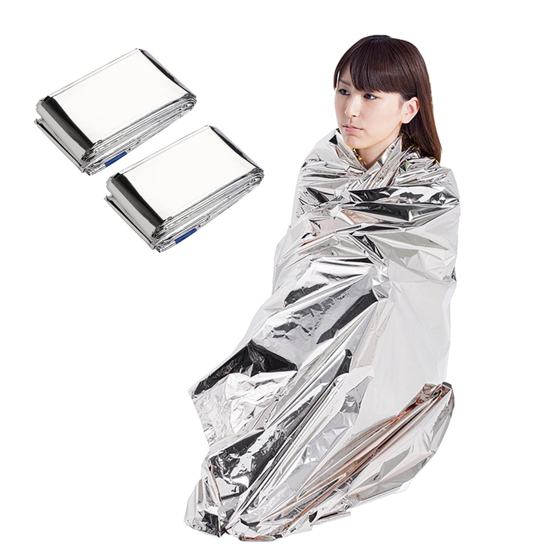 XINCHIA 2Pack Emergency Thermal Blanket Thermal First Aid Foil Blanket Reflective Survival Blanket Waterproof Emergency Foil Blanket Survival Tool for Outdoors Camping Hiking First Aid, 160 x 210 cm