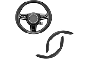 Amiss Car Nappa Leather Steering Wheel Cover, Car Interior Accessories, 2PCS Segmented Steering Wheel Protector, Universal 99% Car Wheel Cover Protector (Black)